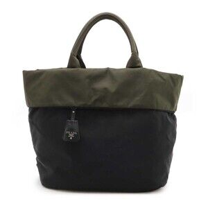 Prada TESSUTO DOUBLE Shoulder Bag Tote Reversible Khaki Green